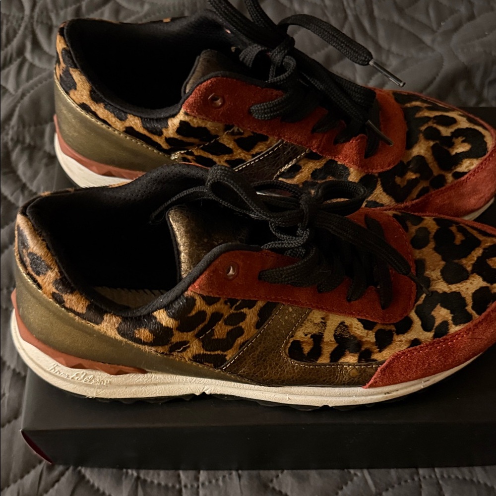 Sam Edelman Leopard Print Sneakers with Rust Suede & Olive Accents